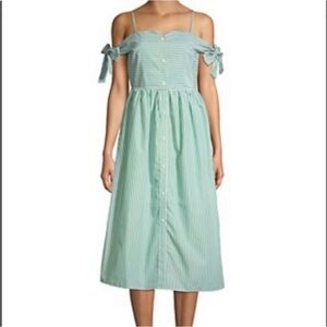 English Factory Green and White Striped Midi Dress
